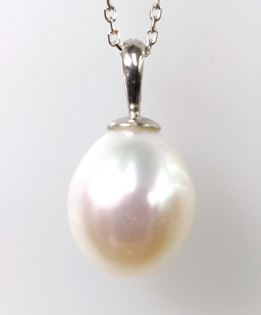 Pendentif Collier Plaqué Or Perle Poire Beige - Vintage, Occasion Très Bon état