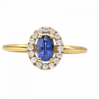 Bague Saphir entourage diamants or jaune Réf. 2019