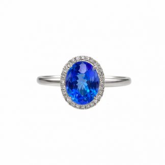 Bague Tanzanite entourage diamants or blanc Réf. 2149
