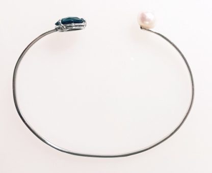 Bracelet Topaze Blue London perle or blanc Réf.1465